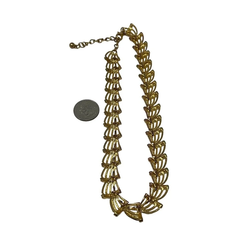 Vintage Necklace Earrings Statement Gold Tone Crystal Accents Demi Parure‎